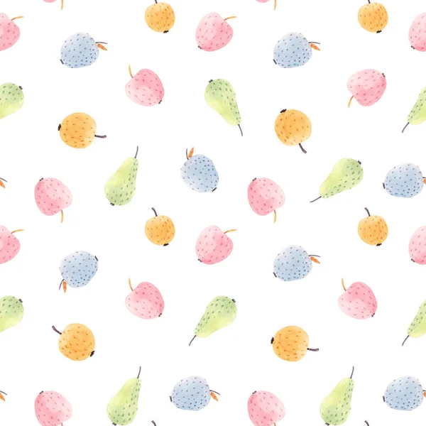 Hermoso patrón sin costuras con linda manzana acuarela abstracta y frutas de pera. Ilustración general. —  Fotos de Stock