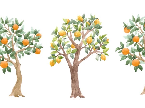 Krásný bezešvý vzor s roztomilou akvarel ovocných stromů. Stock orchard illustration. — Stock fotografie