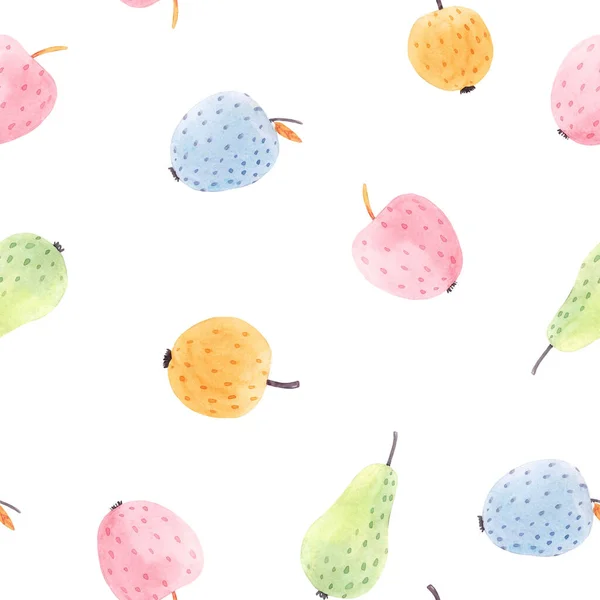 かわいい抽象的な水彩りんごと梨の果物と美しいシームレスなパターン。ストックイラスト. — ストック写真