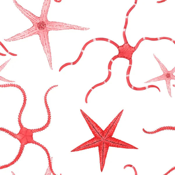 Vacker vektor sömlös undervattensmönster med akvarell sjöstjärnor. Lagerillustration. — Stock vektor
