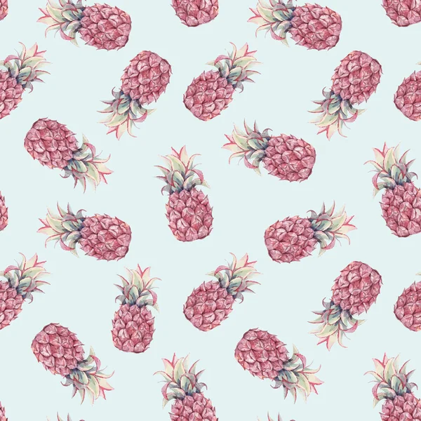 Vackert sömlöst mönster med akvarell ananas. Lagerillustration. — Stock vektor