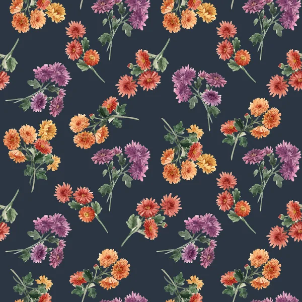 Hermoso patrón floral sin costuras con acuarela flores de crisantemo de floración suave. Ilustración general. —  Fotos de Stock