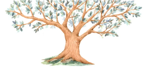 Bella illustrazione stock con albero acquerello disegnato a mano carino con foglie — Foto Stock