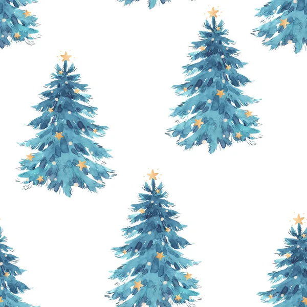 Suluboya Noel ağacıyla kusursuz bir desen. Stok illüstrasyonu. — Stok fotoğraf