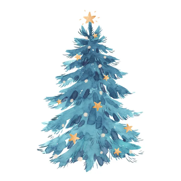 Prachtig schilderij met aquarel kerstboom. Voorraadillustratie. — Stockfoto