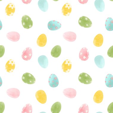Suluboya renkli paskalya yumurtalarıyla kusursuz güzel bir vektör deseni, Stock illüstrasyonu.