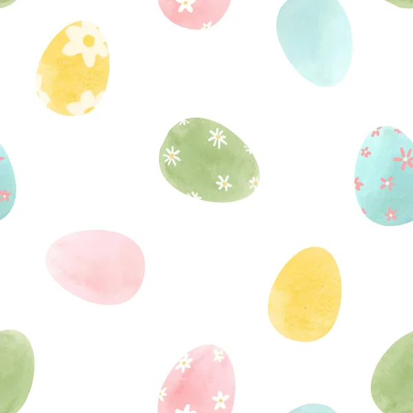 Красивый векторный бесшовный узор с акварелью красочные пасхальные яйца, фондовые иллюстрации. — стоковый вектор