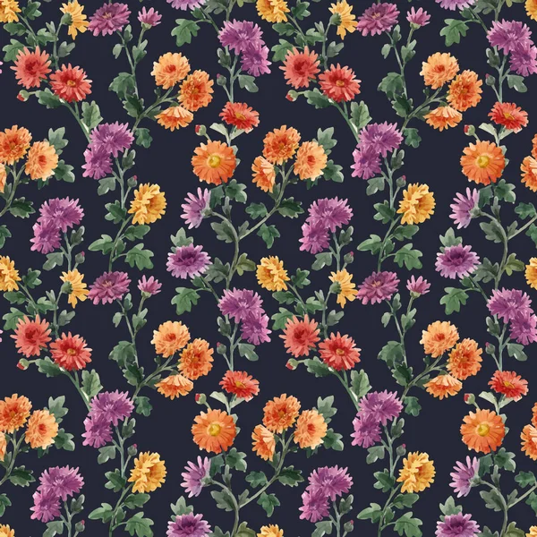 Hermoso patrón floral sin costuras con acuarela flores de crisantemo de floración suave. Ilustración general. — Vector de stock