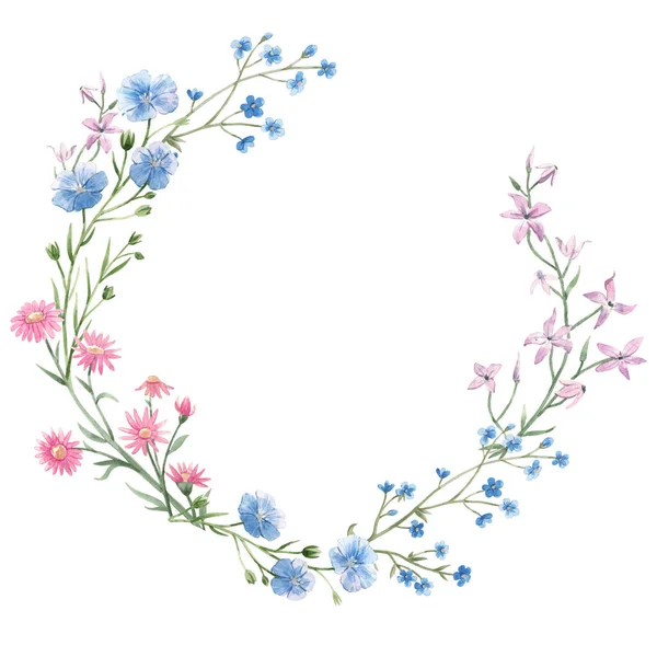 Belle couronne florale avec aquarelle dessinée à la main doux printemps fleurs. Illustration de stock. — Photo