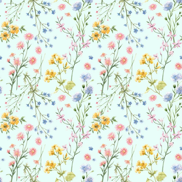 Mooi naadloos bloemenpatroon met aquarelzachte lentebloemen. Voorraadillustratie. — Stockfoto