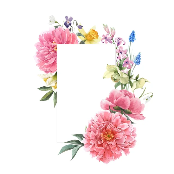 Prachtige bloemenkrans met aquarel hand getrokken zachte zomerbloemen. Voorraadillustratie. — Stockfoto