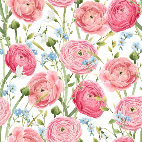Krásný bezešvé květinový vzor s akvarelem jemné červené letní květiny. Stock illustration. — Stock fotografie