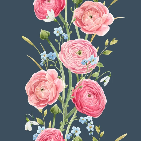 Mooi verticaal naadloos bloemenpatroon met aquarelzachte rode zomerbloemen. Voorraadillustratie. — Stockfoto