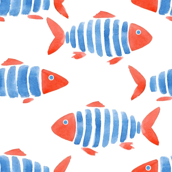 Узорчатый безморский узор с симпатичными акварельными рыбами. Иллюстрация дизайна. — стоковое фото