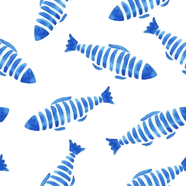 Beautiful fashinable seamless pattern with cute watercolor fish. Stock design illustration. — Stock Photo, Image