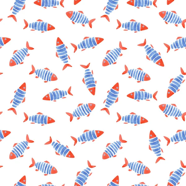 Beautiful fashinable seamless pattern with cute watercolor fish. Stock design illustration. — Stock Photo, Image