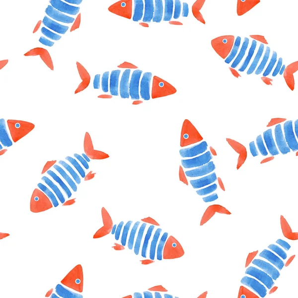 Узорчатый безморский узор с симпатичными акварельными рыбами. Иллюстрация дизайна. — стоковое фото