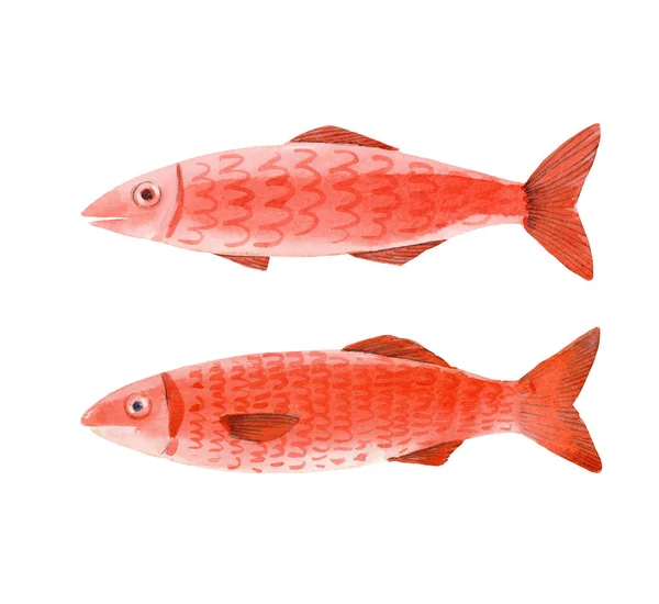 Beautiful set with cute watercolor fish. Stock design illustration. — Stock Photo, Image