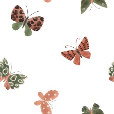 Şirin suluboya kelebekleri olan kusursuz bir desen. Stok illüstrasyonu.