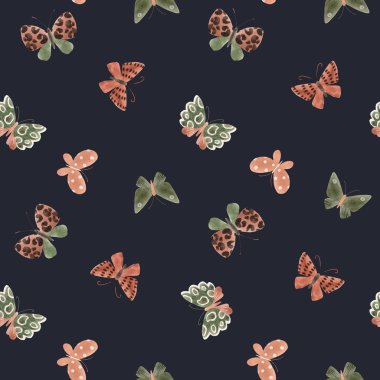 Şirin suluboya kelebekleri olan kusursuz bir desen. Stok illüstrasyonu.