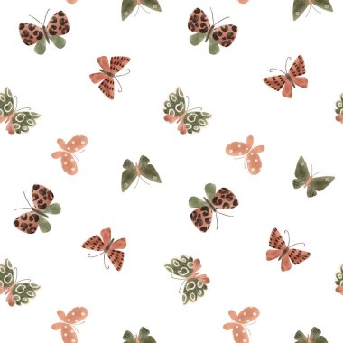 Şirin suluboya kelebekleri olan kusursuz bir desen. Stok illüstrasyonu.