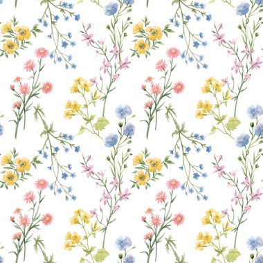 Güzel, pürüzsüz çiçek deseni suluboya, narin bahar çiçekleri. Stok illüstrasyonu.