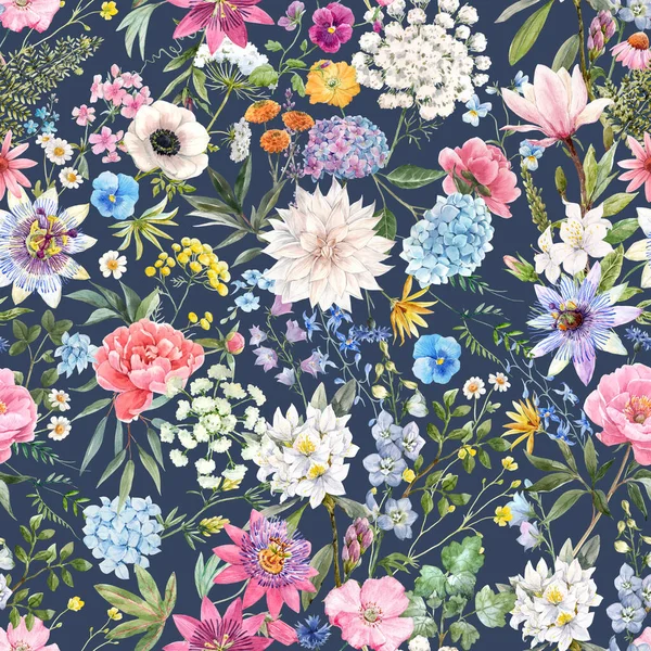 Krásný hladký květinový vzor s akvarelem ručně kreslené jemné letní květiny. Objemová ilustrace. Přírodní tvorba. — Stock fotografie