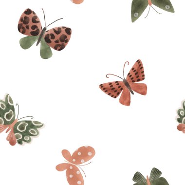 Şirin suluboya kelebekleri olan güzel, pürüzsüz bir desen. Stok illüstrasyonu.