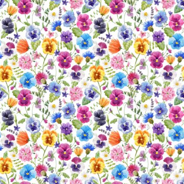 Güzel vektörsüz çiçek deseni suluboya, yumuşak renkli yaz çiçekleri. Stok illüstrasyonu.