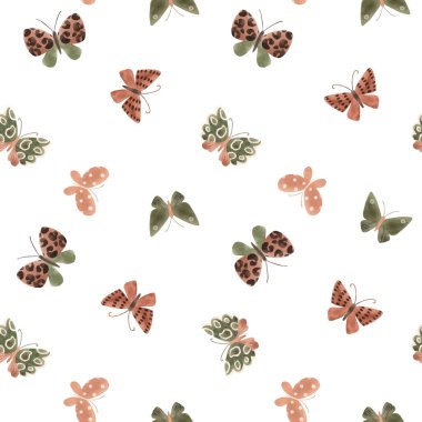 Şirin suluboya kelebekleri olan güzel, pürüzsüz bir desen. Stok illüstrasyonu.