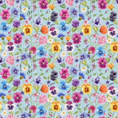 Güzel vektörsüz çiçek deseni suluboya, yumuşak renkli yaz çiçekleri. Stok illüstrasyonu.