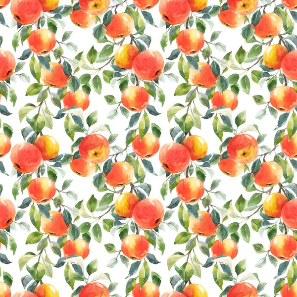 Όμορφη απρόσκοπτη μοτίβο με ζωγραφισμένα στο χέρι ακουαρέλα νόστιμο καλοκαίρι κόκκινα φρούτα μήλο. Εικονογράφηση αποθέματος. — Φωτογραφία Αρχείου