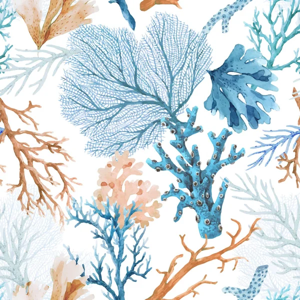 Beau vecteur sans couture motif sous-marin avec aquarelle vie marine coraux colorés. Illustration de stock. — Image vectorielle