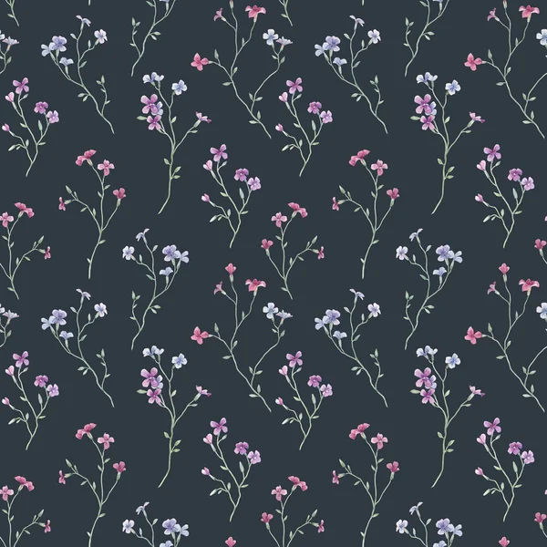Krásný bezešvé květinový vzor s jemnou akvarel ručně kreslené fialové divoké pole květiny. Stock illustration. — Stock fotografie