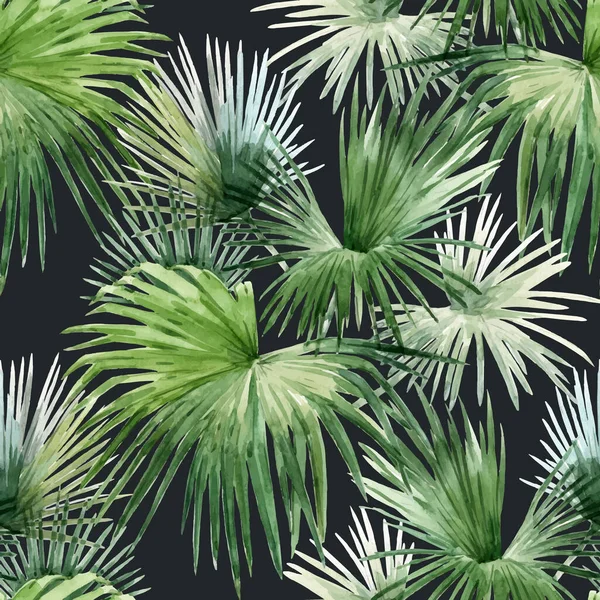 Padrão sem emenda vetor bonito com aquarela folhas de palma tropicais. Ilustração das existências. — Vetor de Stock