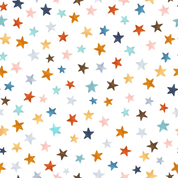 Hermoso patrón inconsútil vector con estrellas de colores acuarela. Ilustración general. — Archivo Imágenes Vectoriales