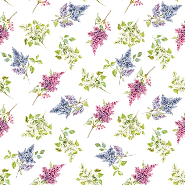 Hermoso vector floral patrón inconsútil primavera con acuarela flores lila suave. Ilustración general. — Vector de stock