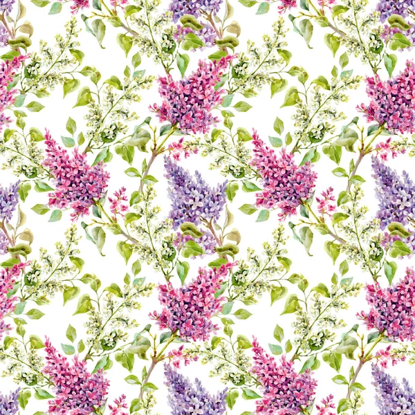 Beau vecteur floral motif sans couture printemps avec aquarelle fleurs lilas doux. Illustration de stock. — Image vectorielle