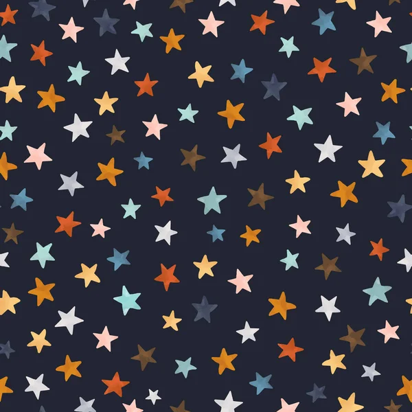 Magnifique motif vectoriel sans couture avec des étoiles colorées aquarelle. Illustration de stock. — Image vectorielle