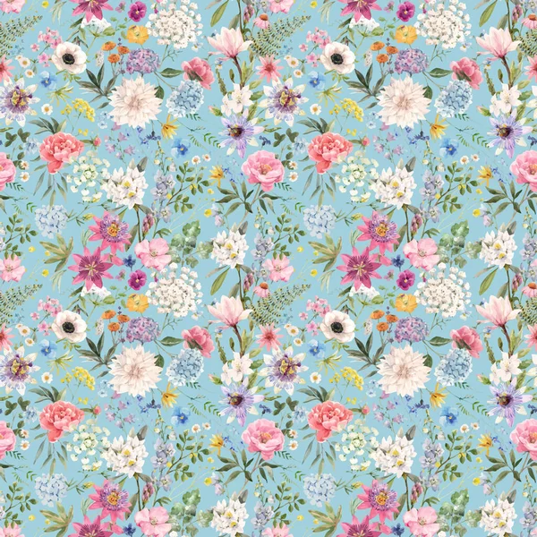 Magnifique motif floral vectoriel sans couture avec aquarelle dessinée à la main doux fleurs d'été. Illustration. Oeuvre naturelle. — Image vectorielle