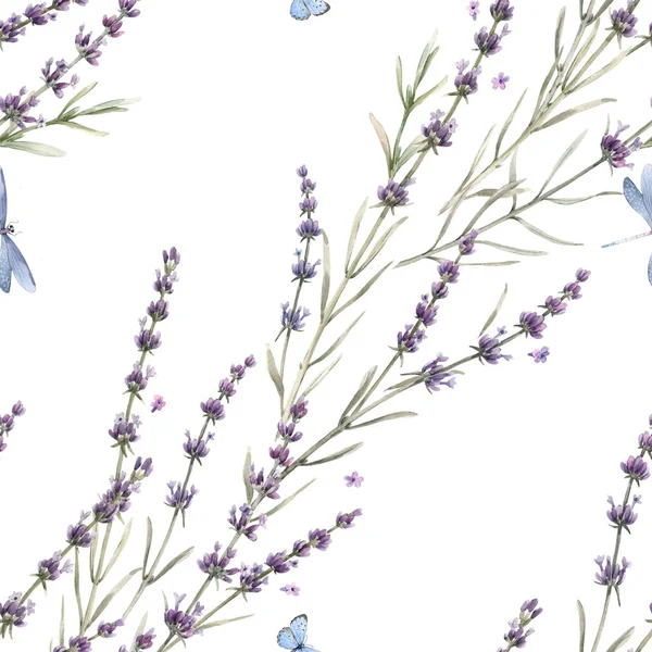 Krásný bezešvé květinové provence vzor s akvarelem ručně kreslené jemné levandule květiny. Stock illustration. — Stock fotografie