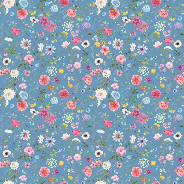 Magnifique motif floral vectoriel sans couture avec aquarelle dessinée à la main doux fleurs d'été. Illustration. Oeuvre naturelle. — Image vectorielle