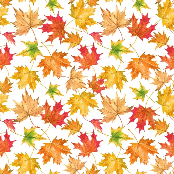 Beautiful vector seamless autumn pattern with watercolor colorful maple leaves. Stock illustration. — Stock Vector