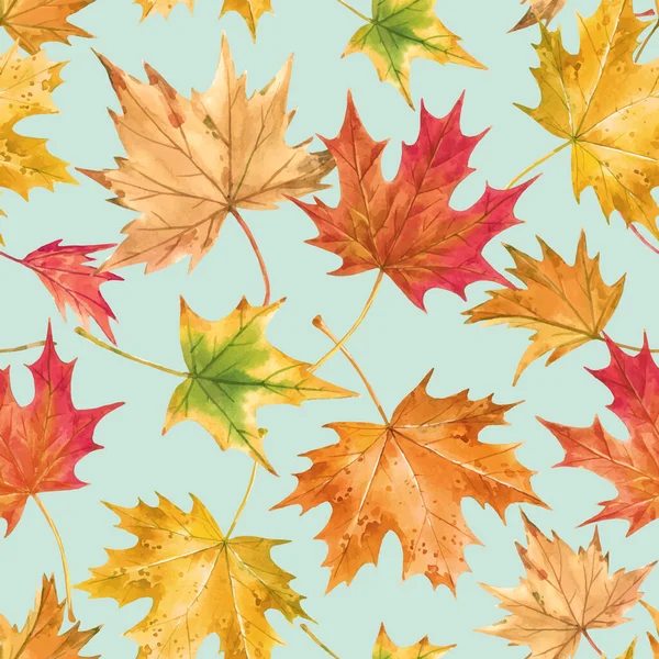 Beautiful vector seamless autumn pattern with watercolor colorful maple leaves. Stock illustration. — Stock Vector