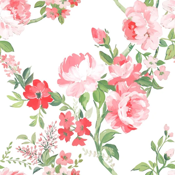 Bellissimo modello vettoriale senza soluzione di continuità con acquerello disegnato a mano estate rosa fiori delicati. Illustrazione floreale Stock. — Vettoriale Stock