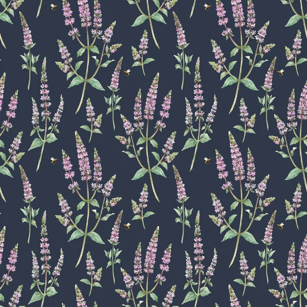 Schöne florale nahtlose Muster mit handgezeichneten Aquarell-Minzblüten. Archivbild. — Stockfoto