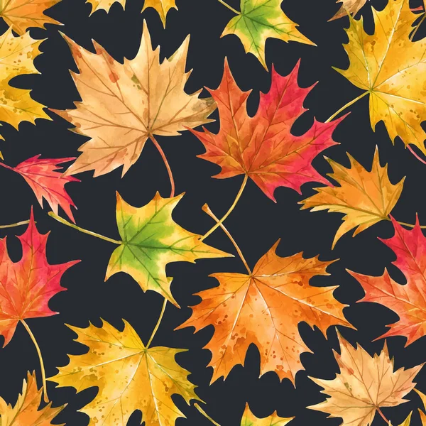 水彩色のカエデの葉と美しいベクトルシームレス秋のパターン。ストックイラスト. — ストックベクタ