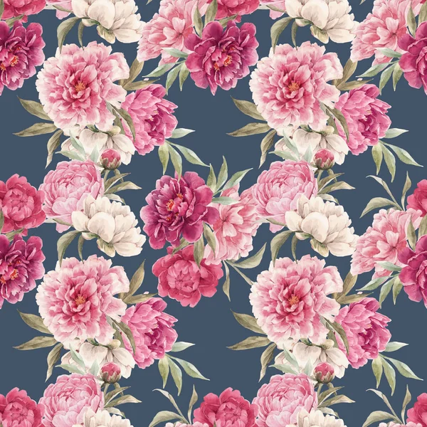 Vackert sömlöst blommigt mönster med handritade akvarell mjuka rosa pion blommor. Beståndsillusioner. — Stockfoto