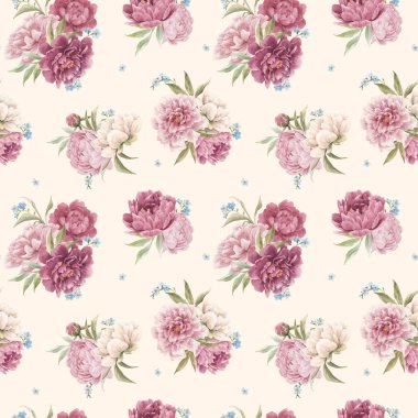 Güzel, pürüzsüz çiçek deseni, elle çizilmiş suluboya, yumuşak pembe şakayık çiçekleri. Stok resimlemesi.