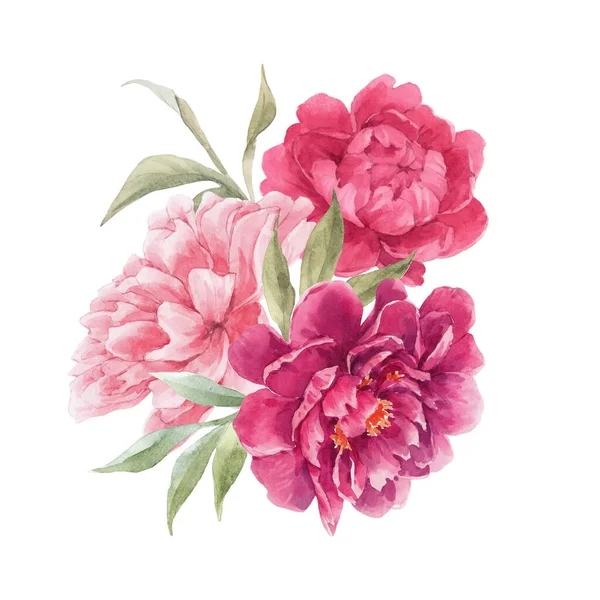 Bella composizione floreale con acquerello disegnato a mano delicato bouquet di fiori di peonia rosa. Illistrazione d'archivio. — Foto Stock